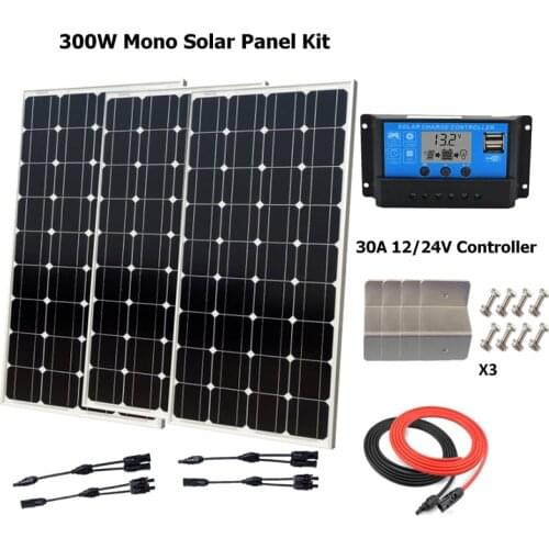 Solar Battery 300W Monocrystalline Solar Panel Kit: 300w solar panels+MPPT 30A Solar Controller+Accessories Boat Cabin Camping