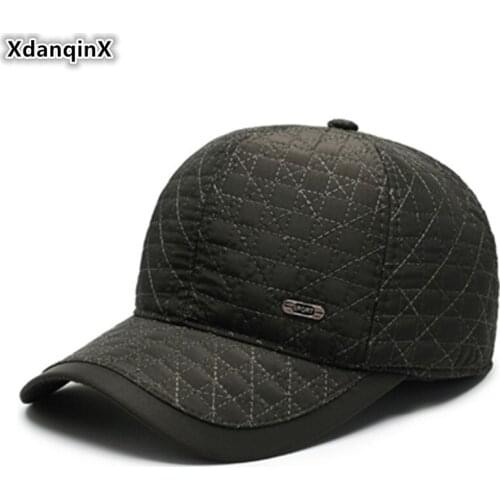 XdanqinX 2019 Autumn Winter New Mens Earmuffs Hat Warm Baseball Caps Snapback Cap Adjustable Size Middle-aged Cold-proof Hats