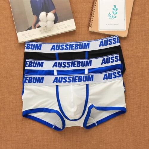 Aussiebum mens mesh underwear low waist fashion breathable mesh pocket letter youth Boxers