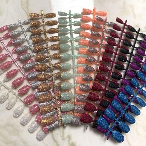 24Pcs Shiny Glitter False Nails Level Head Solid Color French Artificial Full Nail Wearable Detachable Fake Nail