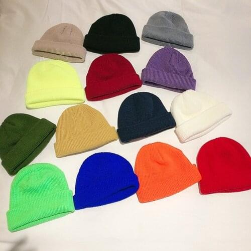 Autumn and Winter Ribbed Knit Hat Dome Warm Woolen Hat Unisex All-Match Solid Color Beanie Ski Hat