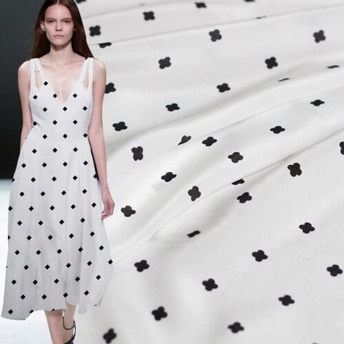 Pearlsilk 12momme Black Flower Printed Crepe de Chine 100% Silk Materials Shirt Dress DIY clothes fabrics Freeshipping