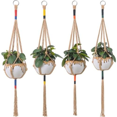 Household Garden Hand-woven String Bag Simple Style Gardening Natural Hemp Rope Flower Pot Green Plant Hanging Type Tuck Net