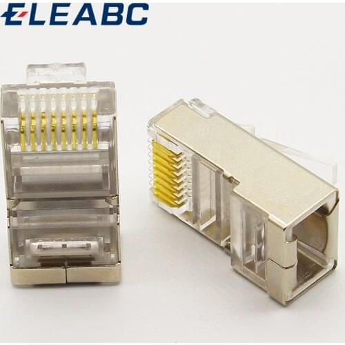 50pcs rj45 connector cat6 shielded network connectors rj45 plug 8p8c terminals for stp ethernet Cable switches modem