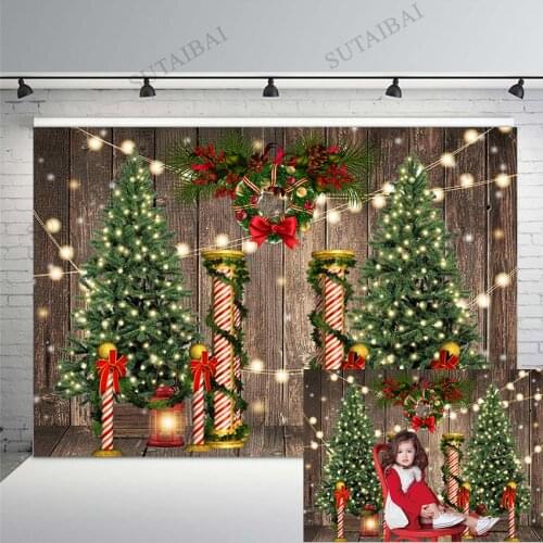 Christmas Backdrop Xmas Pine Tree Rustic Wooden Background Snow Wreath New Year Holiday Festival Party Decor Banner Photo Shoot
