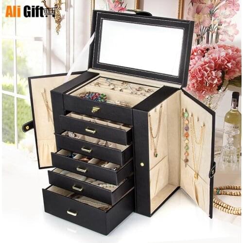Jewelry Box Large Capacity Princess European Korea Makeup Organizer Multi-function Earrings Plate Wooden Jewelry Storage Box
