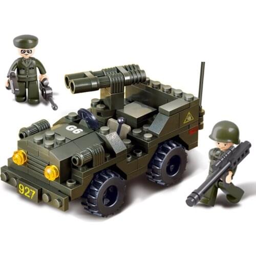 SLUBAN Military Army Troops Dual-Cannon Off-Road Vehicle MOC Weapon WW2 Army Figures Building Blocks Bricks Classic Model Toys