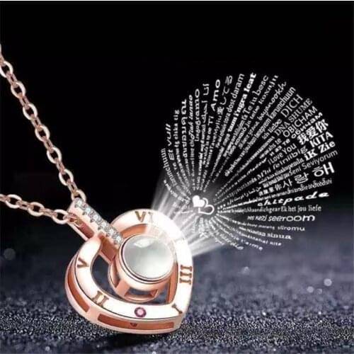 Projection 100 Languages I Love You Necklace Titanium Stainless Steel Inlaid Heart Pendant Necklaces For Women Fashion Jewelry