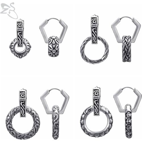 ZS Punk Hoop Earrings for Men Vintage Polygon Ear Hoops for Women Helix Cartilage Ear Piercing Hyperbole Small Hoops Jewelry Bar