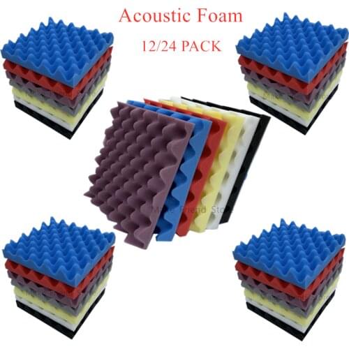 12/24pcs 25x25x4cm Acoustic Foams Sound Insulation Foam Soundproofing Sound Treatment Panels Studio Room Absorption Tile 6Colors