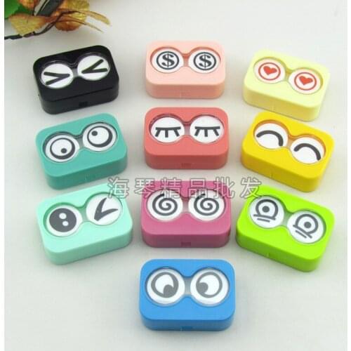 10pcs New DIY Design Cute cartoon Expression plastic Rectangle Contact Lens Case for Gift practical nursing box 6.1*4.3*2CM