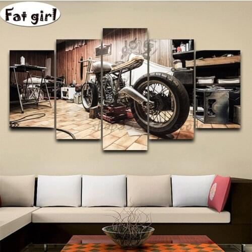 Multi Panel 5 Pieces Wall Art diamond Painting Retro Motorcycle mosaic Rhinestone modern home decor diy embroidery cross stitch