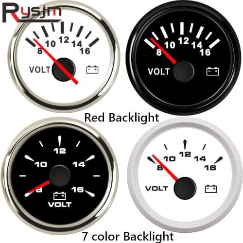52mm 2'' Marine Boat Voltmeter Motor Auto Volts Indicator Voltage Gauge Universal 12V 24V Car Volt Gauge with 7 Colors Backlight