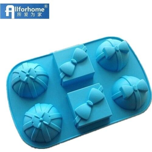 6 Gift Box Christmas 3D Silicone Cake Baking Tray Cake Pan Muffin Cup Soap Mould Chocolate Ice Cream Soap DIY Tool Cake Mold