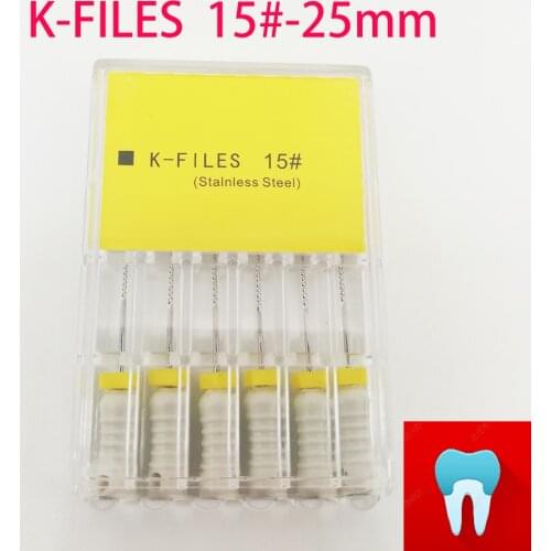 6pcs/pack 15#-25mm Dental K Files Root Canal Endo Files Dentist Tools Hand Files Stainless Steel K Files Dentistry Lab Tools