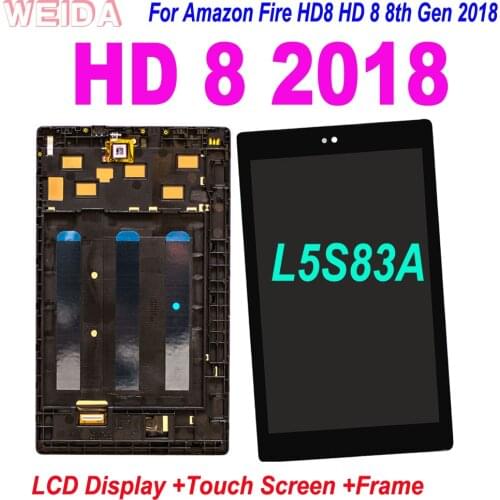 8.0'' For Amazon Fire HD8 HD 8 8th 2018 L5S83A LCD Display Touch Screen Digitizer Assembly with Frame for Amazon Fire HD 8 2018
