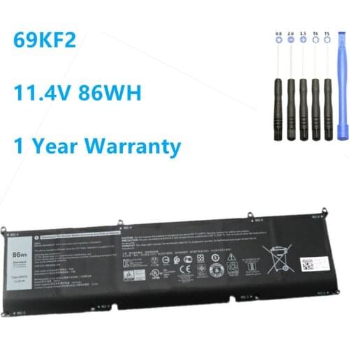 New 69KF2 Battery Apply to Dell Alienware M15 M17 R3 Precision 5550 XPS 15 9500 INSPIRON 7500 Laptop Battery 11.4V 86Wh/7167mAh