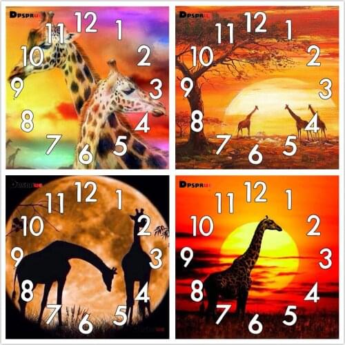 Full Diamond Painting Cross Stitch kit giraffe With Clock Mechanism Mosaic 5D Diy Square Round 3d Embroidery Gift Christmas