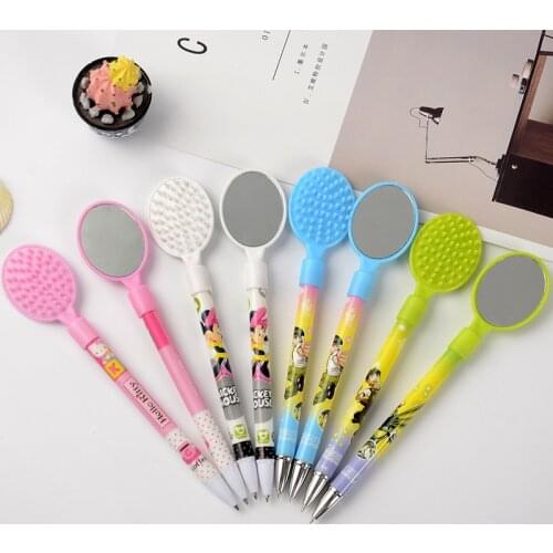 40PCS Creative Stationery Mirror Comb Pen Cap Press The Cartoon Pattern Ballpoint Pen Smoothly and Smoothly Write