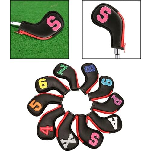 Golf Club Head Covers for Irons Magnetic Closure Leather 10Pack,Iron Golf Headcovers Embroidery for Outdoor 4 5 6 7 8 9 P A S X