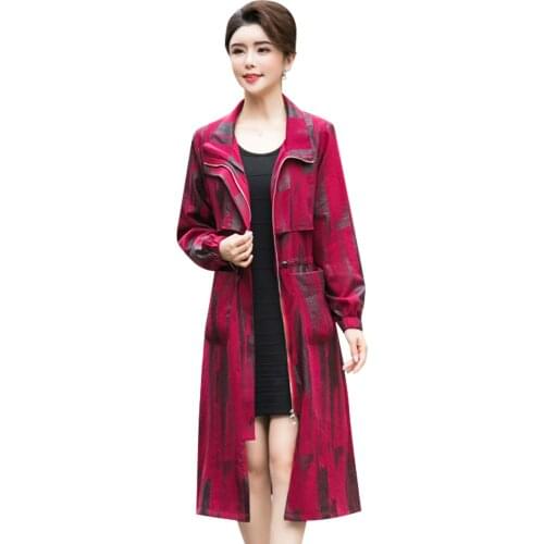 Id-length Overcoat coat autumn dress thin section femal temperament foreign slim printed fashion Abrigos D177
