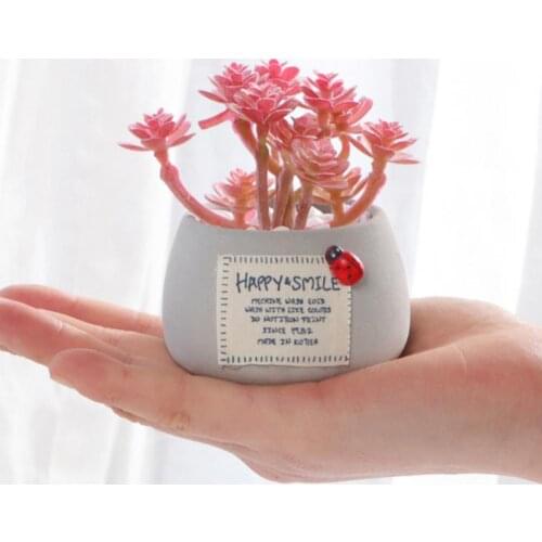 Fake Succulents Bonsai Realistic Everlasting Mini Cement Simulation Potted Plant for Home
