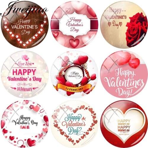 JWEIJIAO Letter Love Heart Design Happy Valentines Day Picture DIY Glass Cabochon Dome Charms Lovers Jewelry Gift