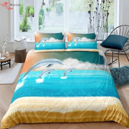 3D Dolphin In Blue Sea Queen King Size Bedding Sets Animal Single Twin Quilt Duvet Cover Set Kids Adult 135 Bed Cover Bedclothes