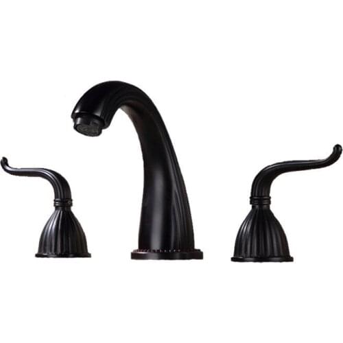 Bathroom Widespread Basin Faucet Brass Sink Mixer Tap Hot & Cold Water Crane Tap Deck Mounted Faucet Torneira Black/Antique