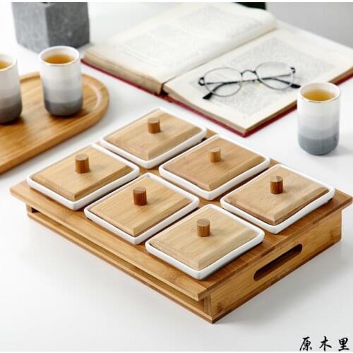 European Creative Ceramic Nut Snack Tray with Lid Household Candy Fruit Multi-compartment Storage Box Kitchen Tools Accessories