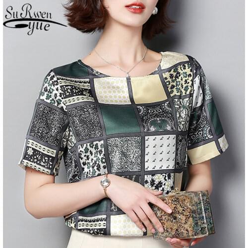 Blusas mujer de moda 2021 plaid print chiffon blouse short sleeve women shirts plus size tops camisas mujer women tops 3959 50