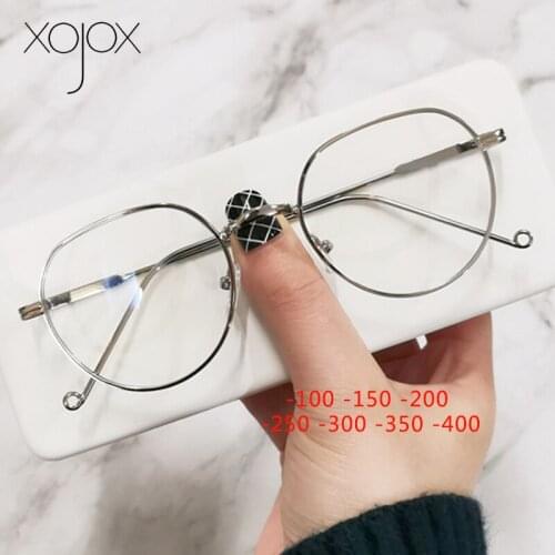 XojoX Finished Myopia Glasses for Women Metal Polygon Men Nearsighted Eyewear Vintage Prescription Eyeglasses Diopter -1.5 -2.5