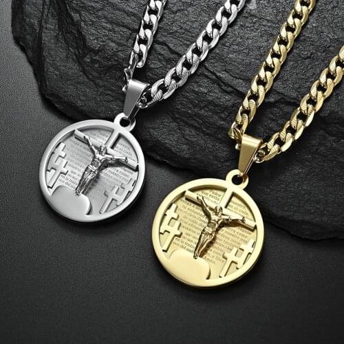 FATE LOVE Men Religion Jesus Round Pendants Necklaces Gold Color Silver Color Stainless Steel Chain Fashion Jewelry Dropship