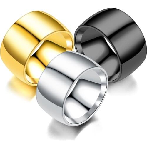 Wide 12mm Mens Ring Titanium Steel Rings Wide Glossy Mens Big Ring Fine Jewelry Men Jewelry