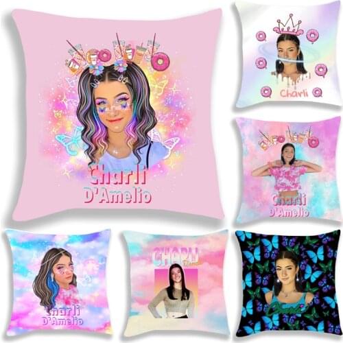 Charli Damelio Cushion Cover Home Cartoon Style Decorative Pillow Case Cojines Decorativos Sofa Pillow Cover No Pillow Insert