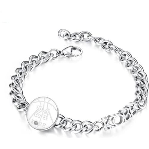 Stainless Steel Minimalism Sports Basketball Anniversary Number 24 Letter Bracelet Bangle Jewelry Gift For Him