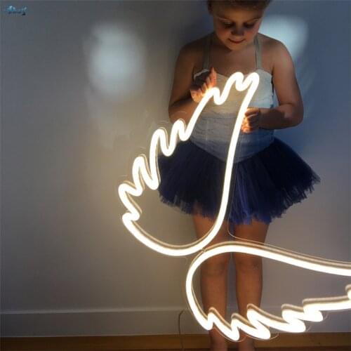 Angels Wings Night Lights Bedroom Bedside Childrens Room Wall Lights Neon Photo Prop High Heels Hanging Wall Home Deco Lights
