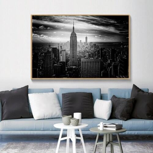 New York Skyscrapers Posters Prints Black and white Cityscape Wall Art Pictures Home Decor Maison Night Building Wall Painting