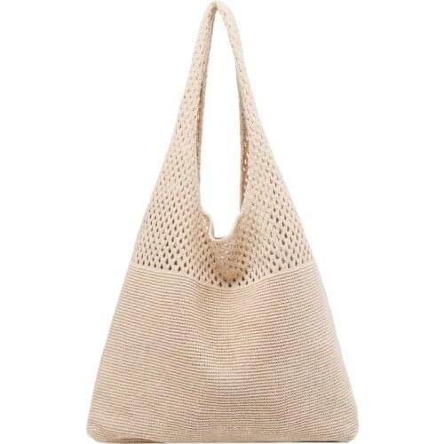 Retro Crochet Beach Handbag for Girls,Summer Hollow Out Hand Woven Totes Bag,Women Hollow Knitting Handbag