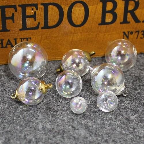 2PC 10/12/14/16/18/20/25MM Gold/Bronze Pendant 2 hole AB Color glass ball fit Copper Cap Glass Ball Pendant Necklace Diy