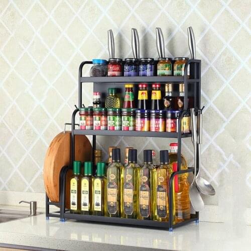 Kitchen Shelf Three-layer Stainless Steel Kitchen Storage Desktop Knife Rack Household Kitchen Utensils Condiment Storage Rack