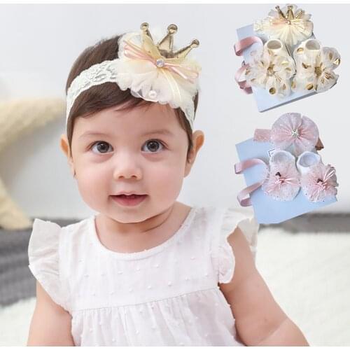 Headband Bow-knot Design Comfortable Korea Style Baby Hair Band Socks Set for Birthday Party Dress Up Set Gift
