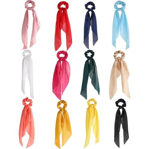 Fashion Floral Print Scrunchies Solid Color Hair Ribbon Cord For Women Ponytail Elastic Band Ropes Fabric Hair Ties Band Flowin