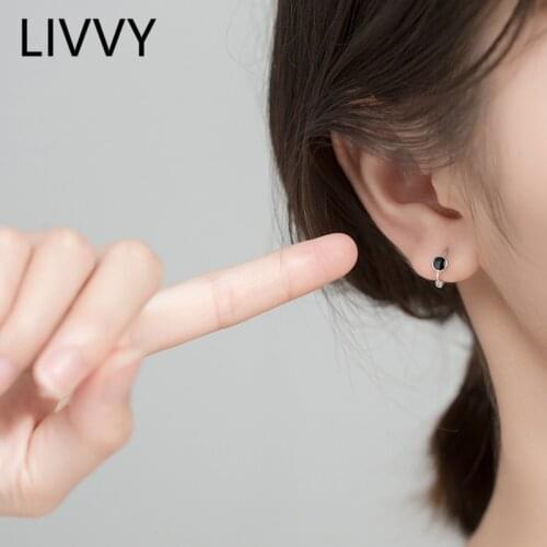 LIVVY Silver Color Black Round Heart-Shape Earring 2021 New Trend Female Simple Fashion High Quality Elegant Jewelry