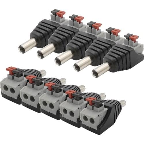 No Screws 5.5 x 2.1mm DC Power Male Plug Jack Adapter Connector Plugs for 3528/5050 Single Color LED Strip CCTV Cameras