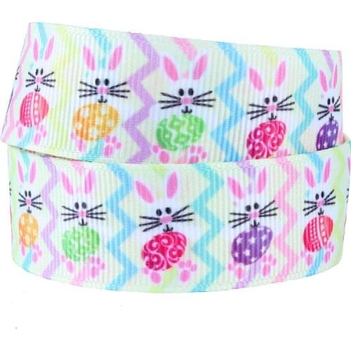 Cute chevron rabbit Easter printed grosgrain ribbon for baby hair bows