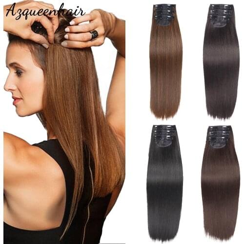 AZQUEEN Synthetic Clip-on Hair Extensions Natural Black Blonde Brown False Hair Piece High Temperature Fiber
