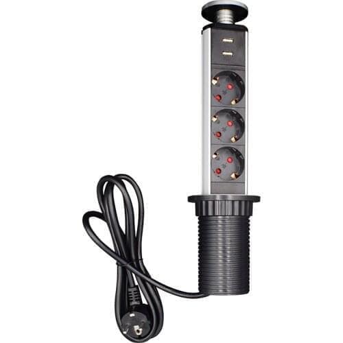 Hidden Power Socket Retractable Recessed With 3 AC Outlet 2 USB Ports 6ft Power Cord,Worktop Desk for Kitchen Counter