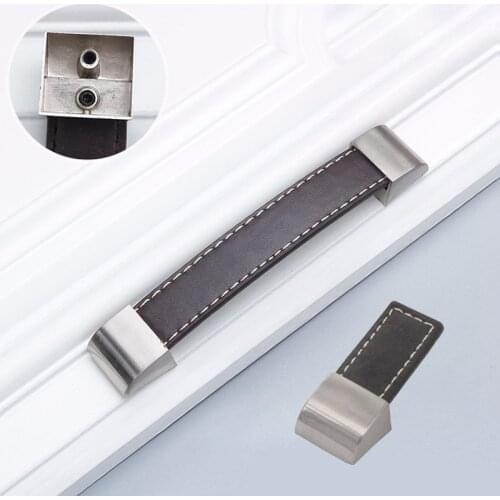 Vintage Leather Handle and Knobs Door Knobs Pull For Furniture Cabinet Chest Drawer Suitcase Handle w/Screws Furniture Hardware