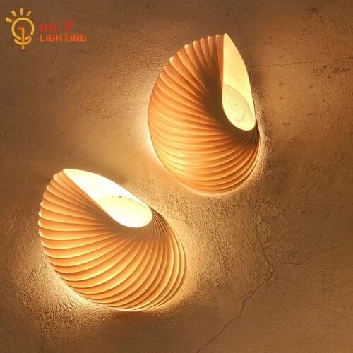 Japanese Wooden Conch Art Decorative Wall Lamp Modern Simple Designer Indoor Lighting Living Room Bedroom Corridor Staircase Bar